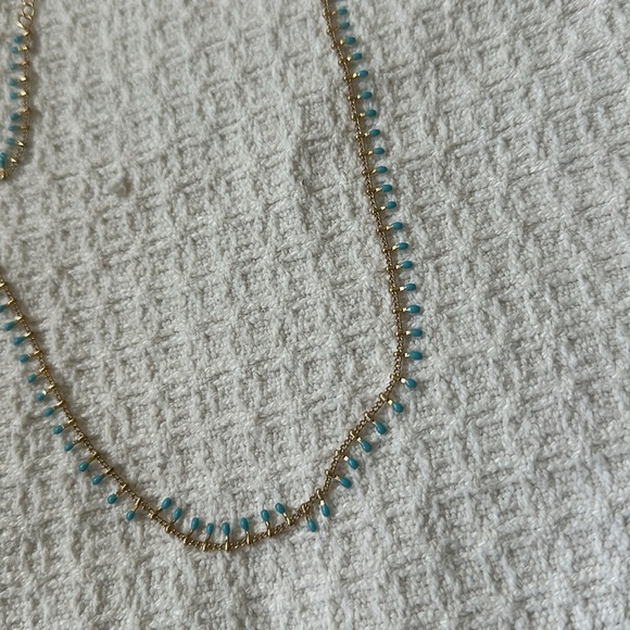 Elegant Gold and Blue Beaded Necklace - Picture 2 of 2